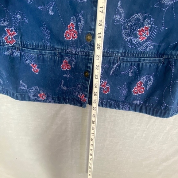 Alia Jean Jacket Womens 2X Blue Cotton Embroidered Flowers Pockets Metal Buttons - Picture 10 of 10